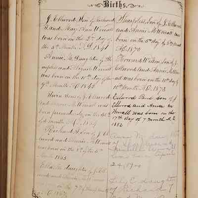 The Worrall Family Bible: Entry for first page of births 1841-1900