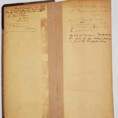 Hillery John Daybook 1901-02: inside cover of daybook, contains notations.