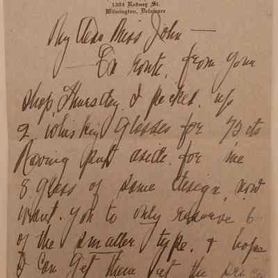 11. Letter from Mrs. Henry Hoopes (1/5): April 7, 1933 letter about John's Antique Shop; sent from Wilmington, DE.