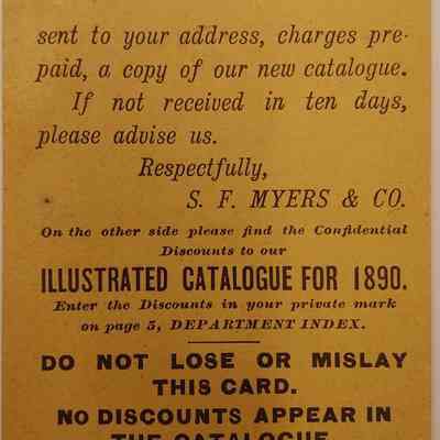 5. S. F. Myers & Co. Catalogue (3/3): Nov. 1889 Catalogue from S. F. Myers & Co. Catalogue Wholesale Jewelers; Sent from New York, New York.