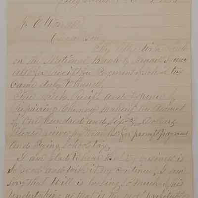 7. Letter from Sharpless Worrall to J. Ellwood Worrall (1/2): Oct. 1 1885 Letter from Sharpless to J. Ellwood Worrall mentioning that he has received his check for taxes and chimney repair and that he is glad to hear that J. Worrall's business is going well and sorry that Will [William H. Worrall?] is losing his "undertaking" that is the "most profitable part of his business." He also mentions preparing the "sitting room" with Mother [Abigail Worrall] and Hannah [Worrall], the post office being moved to the Saddler Shop, Lewis [P. Worrall] moving into a flat in New York, and his health; sent from Sugartown, PA to Granville, PA[?].

[J. Ellwood Worrall was Sharpless's son-in-law, husband of Anna M. Worrall ("Deaths" Friends' Weekly Intelligencer 56 (1899): 745)]