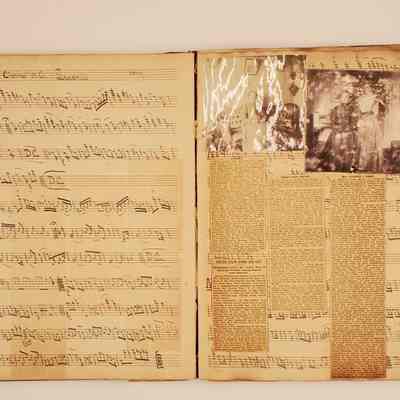 Lillian M. Hoopes scrapbook 1882-1898: page 17; clippings, Hoopes family photographs