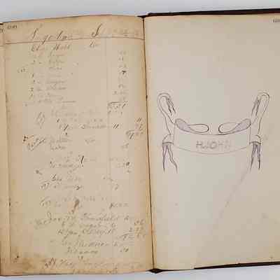 Hillery John Daybook 1885-1886: back page of daybook, September 2, 1886; featuring H. John illustration