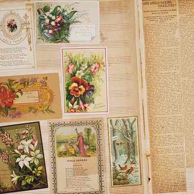 Lillian M. Hoopes scrapbook 1882-1898: page 28; ephemera, clippings; Christmas cards