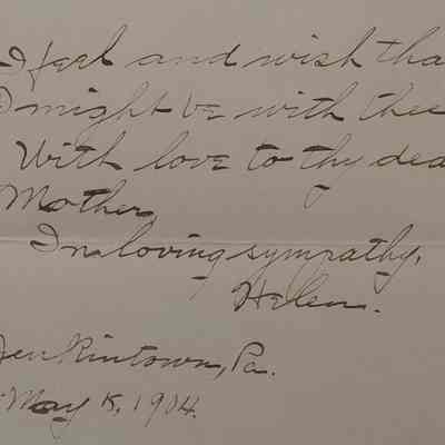 1b. Letter from Helen Hibberd (3/5): May 7th, 1904 Letter from Helen Hibberd expressing sympathy for the death of Marguerite John's father Hillery John (1845-1904); Sent from Malvern, PA.