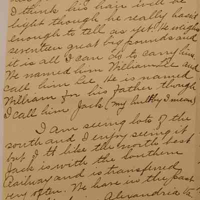 5. Letter from Blanche Morrison (4/8): Sept. 24, 1907 letter from Blanche Morrison indicating that it has been a while since her and Marguerite last spoke. She desires for Marguerite to meet her husband and baby. Her husband works on southern railway and is transferred often. They have lived in Alexandria, VA, Richmond, VA, and Columbia, SC in the past year. She asks for updates and mentions Helen Smedley and Marguerite's mother and sister; sent from Columbia, SC.