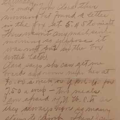 8. Copy of Letter to Mrs. H. W. John (4/6): Printed copy of a March 13, 1915 letter sent by Marguerite John to Mrs. H. W. John [Mrs. Hannah Worrall John, her mother]. The original is on display in the Carriage Museum. It describes her daily activities while on vacation in Florida, mentioning Helen, Paul, and several other names; Sent from Stuart, FL.