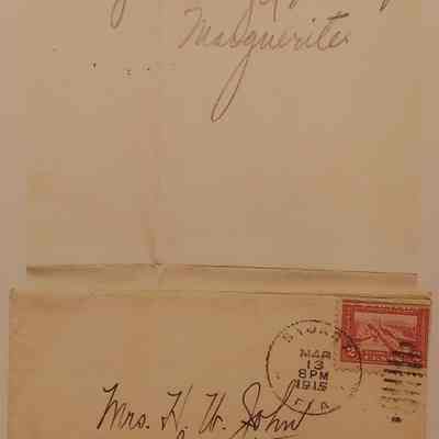 8. Copy of Letter to Mrs. H. W. John (6/6): Printed copy of a March 13, 1915 letter sent by Marguerite John to Mrs. H. W. John [Mrs. Hannah Worrall John, her mother]. The original is on display in the Carriage Museum. It describes her daily activities while on vacation in Florida, mentioning Helen, Paul, and several other names; Sent from Stuart, FL.