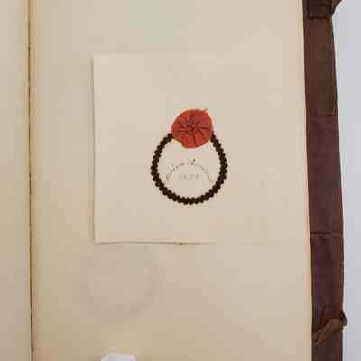Amy Hall Williams Hair Album 1834-1844: Hair sample from: Miriam Townsend 1839, red bow