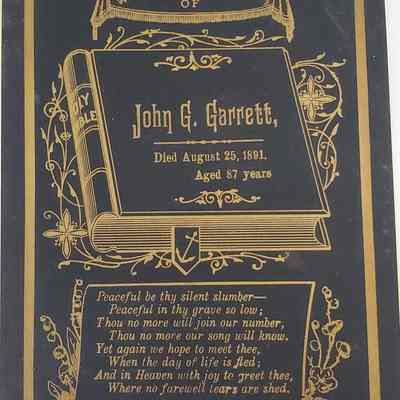 Garrett Family Manuscript Collection/John G. Garrett funeral card, 1891