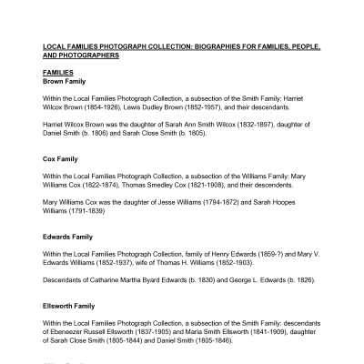 Family Tree + Biographies for Local Families Photograph Collection
