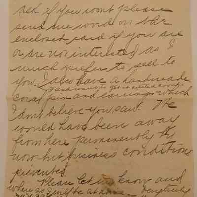 9. Letter from Mrs.[?] Young (2/4): March 5, 1933 Letter from Mrs.[?] Young inquiring about selling jewelry at John's Antiques Shop in Malvern; sent from Philadelphia, PA.
