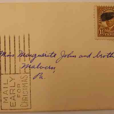 12. Letter from "Aunt Joe" (3/3): Letter from "Aunt Joe and the girls" expressing Christmas wishes. There is no date, but the President Harding stamp is from 1930.