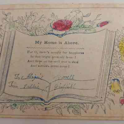 8. Rewards of Merit (6/6): School rewards of merit rewarded to two of Abigail Worrall's children, Abigail T. Worrall (b. 1846 d. 1857) and Charles T. Worrall (b. 1844 d. 1862).