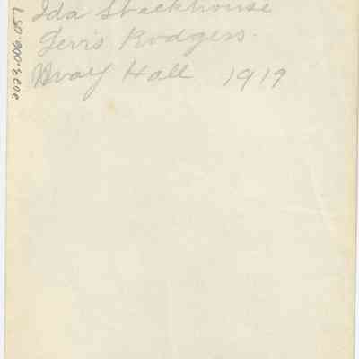 Claude Williams, Ida Stackhouse, Lewis Rodgers, May Hall; 1919: back of photograph