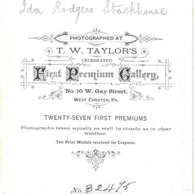 Ida Rodgers Stackhouse: "Ida Rodgers Stackhouse"
T. W. Taylor's First Premium Gallery Information
"No. 32475"