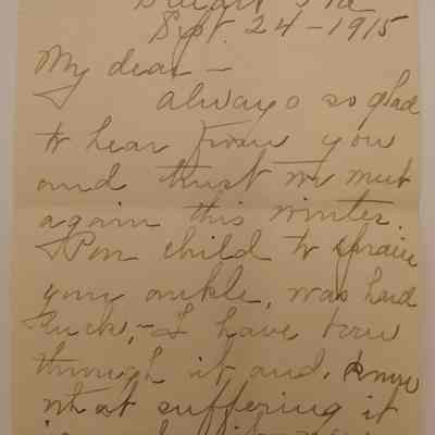 4b. Letter from Mame[?] L.[?] Hancock (1/6): Sept. 24th, 1915 Letter from Mame[?] L.[?] Hancock; sent from Stuart, FL.