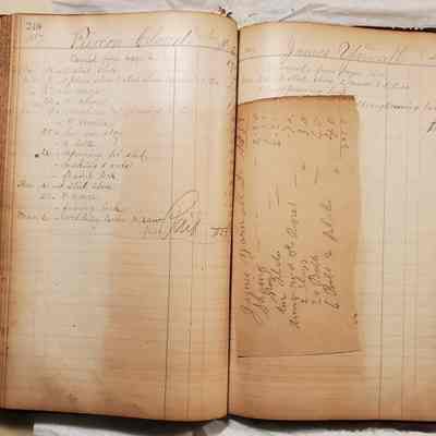 Daybook Two; 1874-1887: entries for pages 248-249, Piercon Cloud and James Yarnall 1887. Note: archivist has removed paper from book and placed in folder