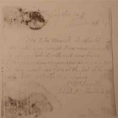 6. Letter from N. W. Smith (1/2): Nov. 19th, 1889 Letter from N. W. Smith for clock repair; Sent from Tablet, Chester County, PA.