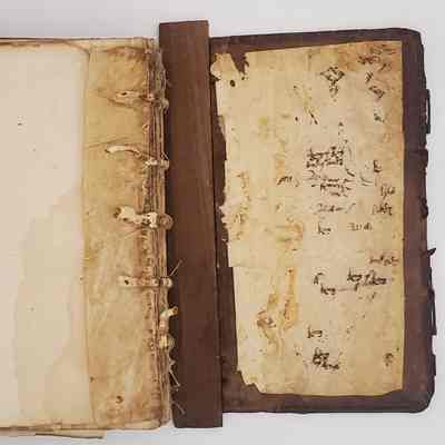 The Garrett Family Bible; The King James Holy Bible, circa 1642: back inside cover, contains doodles from original owner