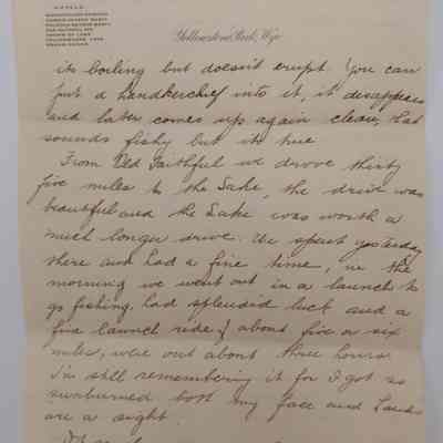 1e. Letter from Helen Hibberd (3/7): July 3rd, 1909 Letter from Helen Hibberd about her trip to Yellowstone and the Grand Canyon; Sent from Yellowstone, WY.