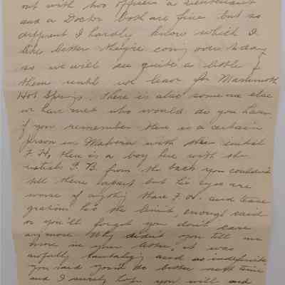 1e. Letter from Helen Hibberd (4/7): July 3rd, 1909 Letter from Helen Hibberd about her trip to Yellowstone and the Grand Canyon; Sent from Yellowstone, WY.