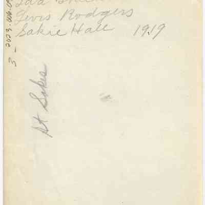 DeEtta and May Hall, Ida Stackhouse, Lewis Rodgers, Sakie Hall; 1919 (at Sakie’s): back of photograph - "Det + May Hall 
Ida Stackhouse 
Lewis Rodgers 
Sakie Hall 1919
"at Sakie's"