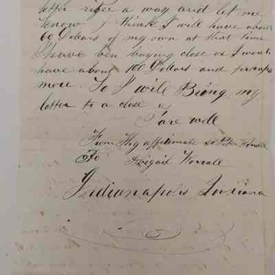 3. Letter from Peter Worrall 1 (2/3): Feb. 19 1855 Letter from Abigail Worrall's son Peter Worrall (b. 1833) describing his celebration of the [Indiana?] Legislature's passage of a law and his intentions to start for Iowa or Nebraska in April. Josephus[?] C. Worrall is mentioned; Sent from Indianapolis, IN.
