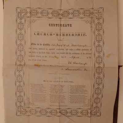 Misc. Papers: Church membership certificate