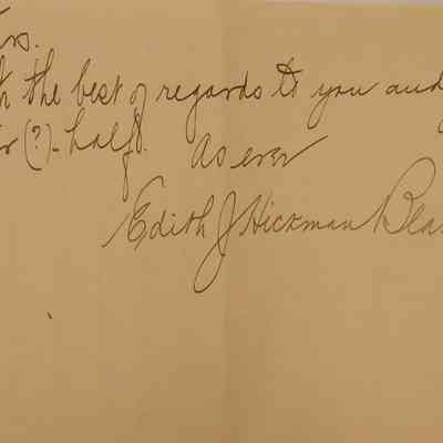 7. Letter from Edith J. Hickman Bean[?] (6/8): Feb. 14, 1911 letter from Edith J. Hickman Bean[?] wishing Marguerite well with her illness, mentioning seeing her mother and husband and meeting her brother, Harel[?] [John]. She mentions meeting her brother Clyde B. John and wishing to see her sister Beatrice [John] [Married name unknown]. She invites Marguerite to spend time with her next time her husband has business in New York; sent from West Chester, PA. 

[Note: The associated envelope was sent from West Chester, PA despite the writer writing from New York. It is possible that the letter and envelope are incorrectly matched. Also, Marguerite John is never addressed by a married name despite being recently married in 1911 according to this letter.]