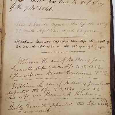 Garrett Family Manuscript Collection/The Lewis Family Bible [1765]: back pages of bible: birth and death dates for the lewis and Garrett families 1846-1896