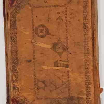 John Daybook 1907: back cover, leather is starting to show signs of blooming and mold