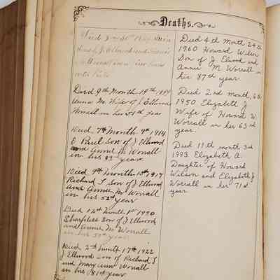 The Worrall Family Bible: Entries for dates of death in Worrall family; 1864-1993