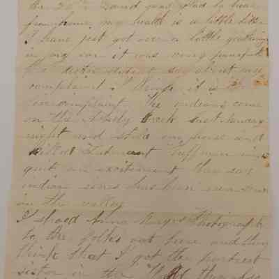 6. Letter from Peter Worrall 4 (1/2): Sep. 13 1863 Letter from Abigail Worrall's son Peter Worrall (b. 1833) providing updates on his health and work and describing conflicts with Indians, including a group coming to the Ashley Creek "last Monday night" [Sep. 7 1863], stealing a horse, and killing Lieutenant Huffman. He also asks Abigail to send photographs; Sent from Sauk Centre, MN.
