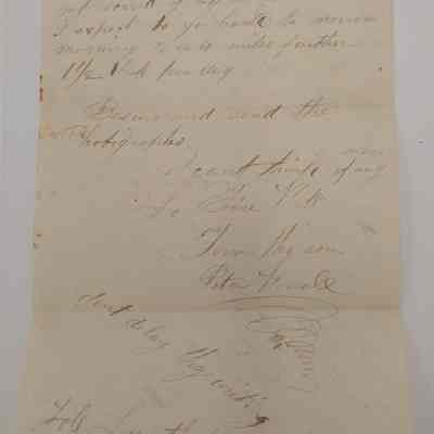6. Letter from Peter Worrall 4 (2/2): Sep. 13 1863 Letter from Abigail Worrall's son Peter Worrall (b. 1833) providing updates on his health and work and describing conflicts with Indians, including a group coming to the Ashley Creek "last Monday night" [Sep. 7 1863], stealing a horse, and killing Lieutenant Huffman. He also asks Abigail to send photographs; Sent from Sauk Centre, MN.