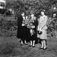 Iowa launch party; L Matron of Honor Mrs. James D LeCron, C Sponsor Mrs. Ilo Wallace, R Maid of Honor Miss Jean Wallace. F1111C165