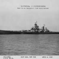 USS Iowa anchored off New York, wearing Measure 22 camouflage. April 4, 1943 - F1111C361.
