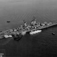 IOWA at anchor off Boston preparing to depart for Newfoundland. August 27, 1943 - 80-G-76243
