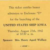 USS Iowa launch admission ticket at the Brooklyn Navy Yard (front) - August 27, 1942.