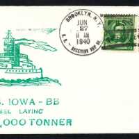 USS Iowa postal cover of keel laying - June 27, 1940.