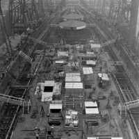 USS Iowa looking forward viewed from amidship at enclosed Turret 1 & 2 foundations and 2nd Deck - December 31, 1941 - F1111C85
