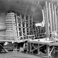 USS Iowa aft starboard launch mask next to the outer propeller shaft strut, the day before launch - August 26, 1942 - F1111C204