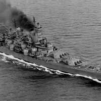 Aerial view of USS Iowa underway while conducting sea trials. April 12, 1943 - 80-G-383699.