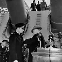 CPO Nicholas G Cucinello being awarded the Silver Star from SECNAV Knox for his gallantry at Corregidor, Philippines. NH 70073