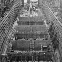 USS Iowa looking aft from Frame 95 showing bulkheads rising from the hull