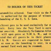 USS Iowa launch admission ticket at the Brooklyn Navy Yard (back) - August 27, 1942.