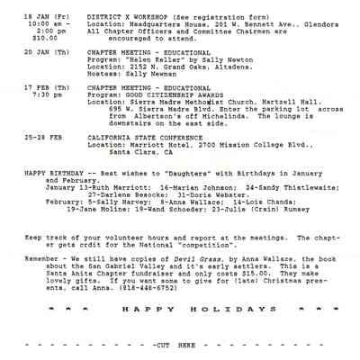 DAR: Santa Anita Chapter NSDAR January/February 1994 Newsletter