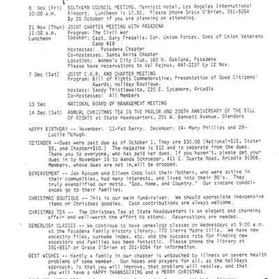 DAR: Santa Anita Chapter NSDAR November/December 1991 Newsletter