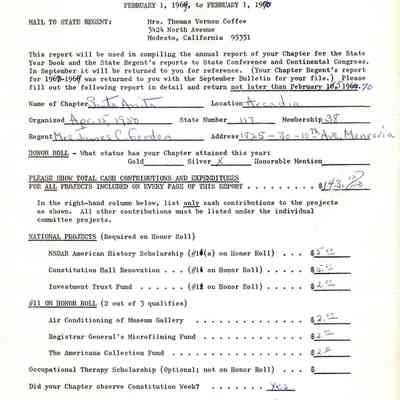 CSSDAR Chapter Regent's Annual Report for 1969-1970