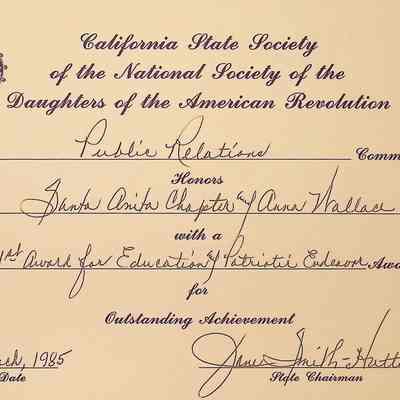 CSS DAR Award for Education and Patriotic Endeavor, March 1985